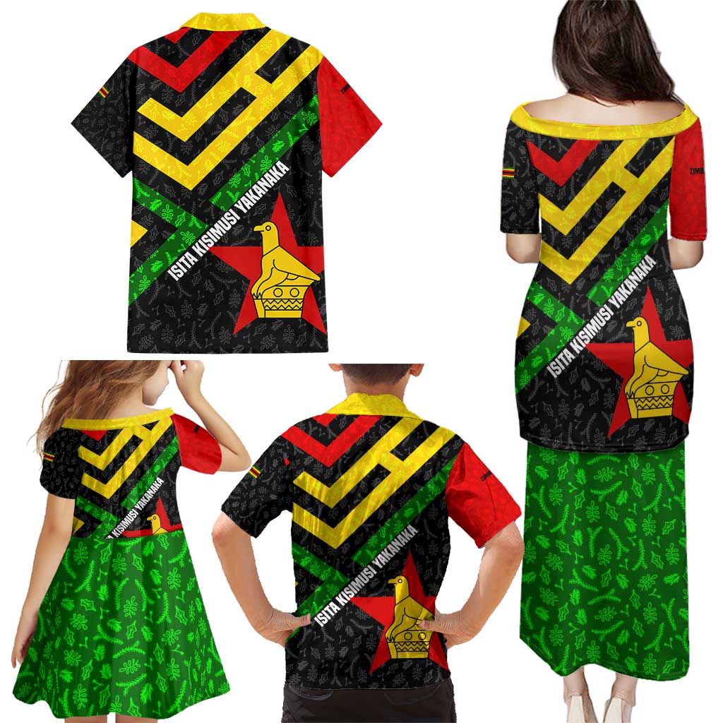 Zimbabwe Christmas Family Matching Puletasi and Hawaiian Shirt with Flag Colors Xmas Tree and Holiday - Wonder Print Shop