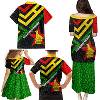 Zimbabwe Christmas Family Matching Puletasi and Hawaiian Shirt with Flag Colors Xmas Tree and Holiday - Wonder Print Shop