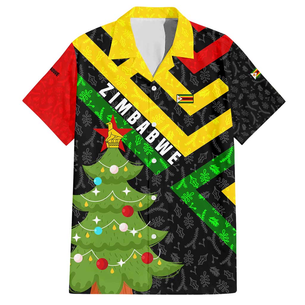 Zimbabwe Christmas Family Matching Short Sleeve Bodycon Dress and Hawaiian Shirt with Flag Colors Xmas Tree and Holiday - Wonder Print Shop