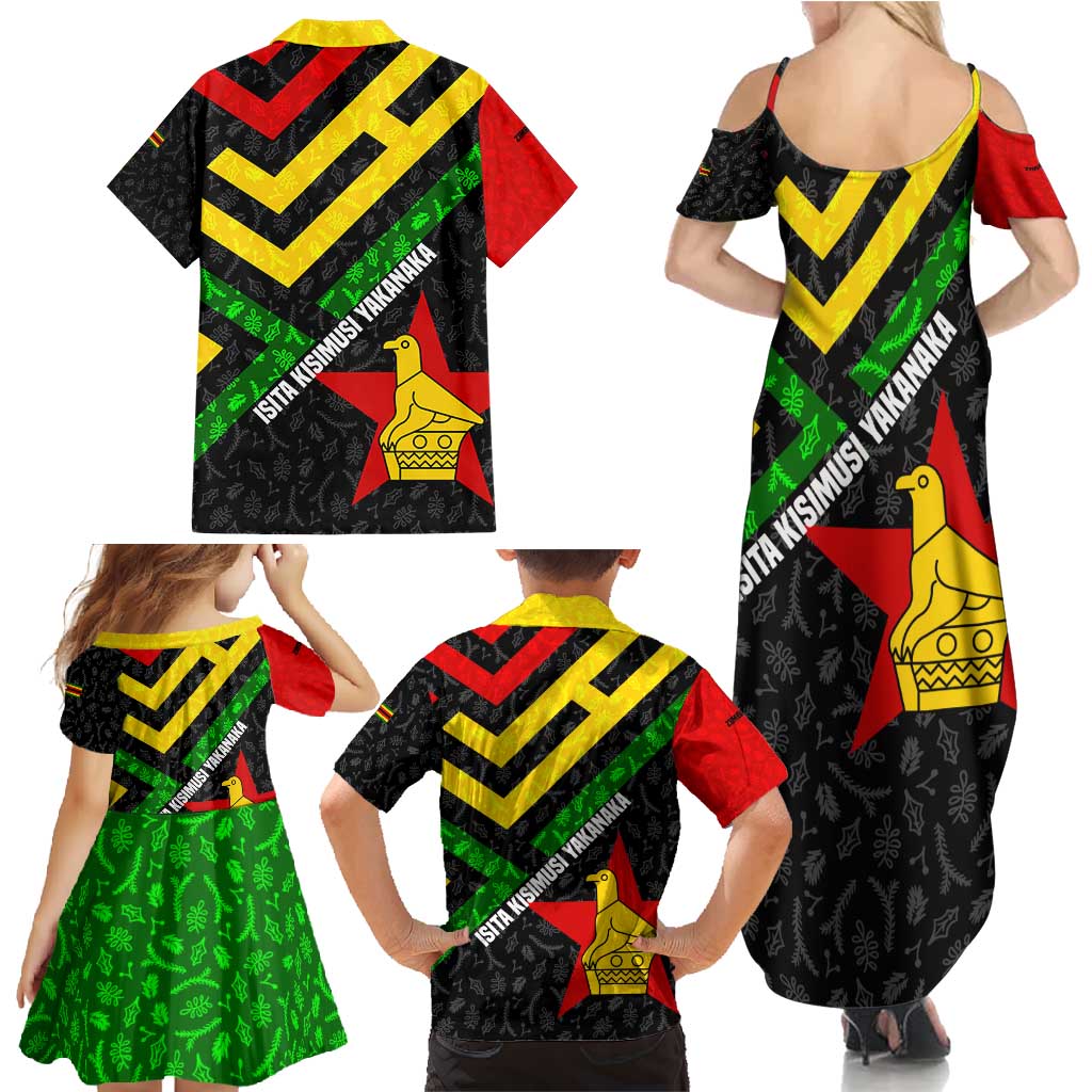 Zimbabwe Christmas Family Matching Summer Maxi Dress and Hawaiian Shirt with Flag Colors Xmas Tree and Holiday - Wonder Print Shop