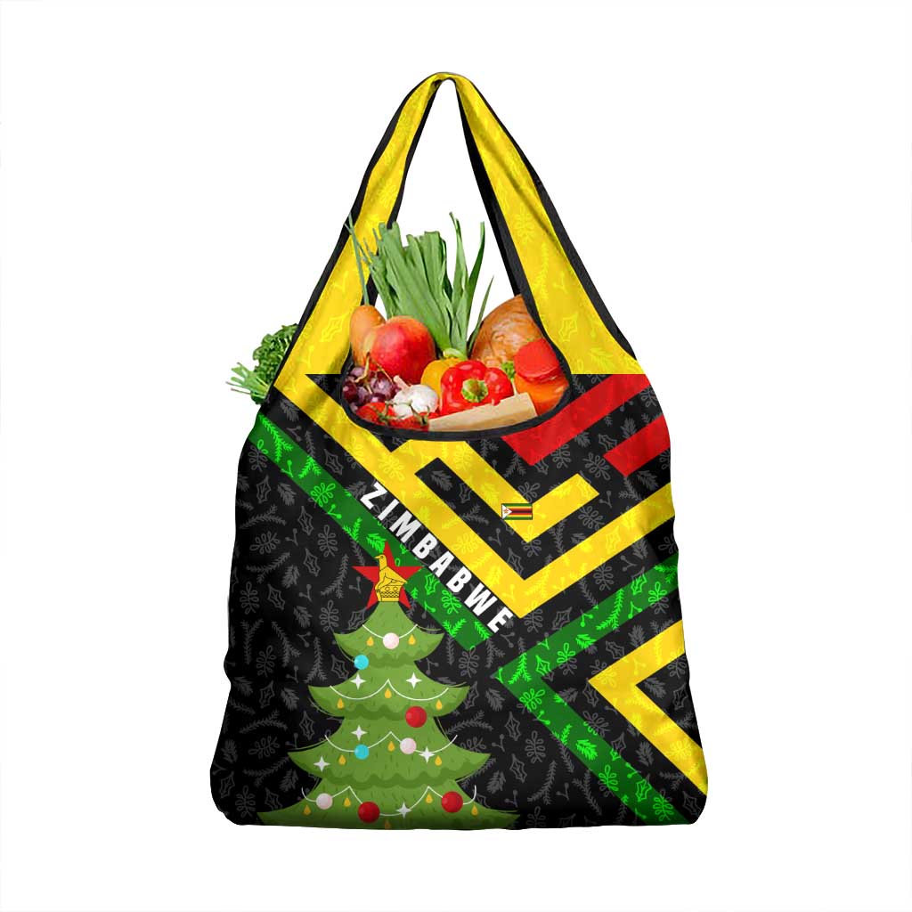 Zimbabwe Christmas Grocery Bag with Flag Colors Xmas Tree and Holiday - Wonder Print Shop