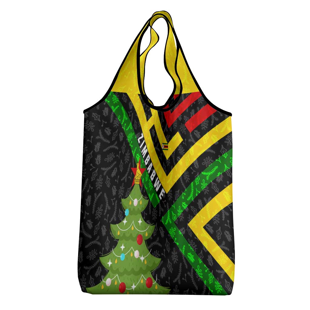 Zimbabwe Christmas Grocery Bag with Flag Colors Xmas Tree and Holiday - Wonder Print Shop