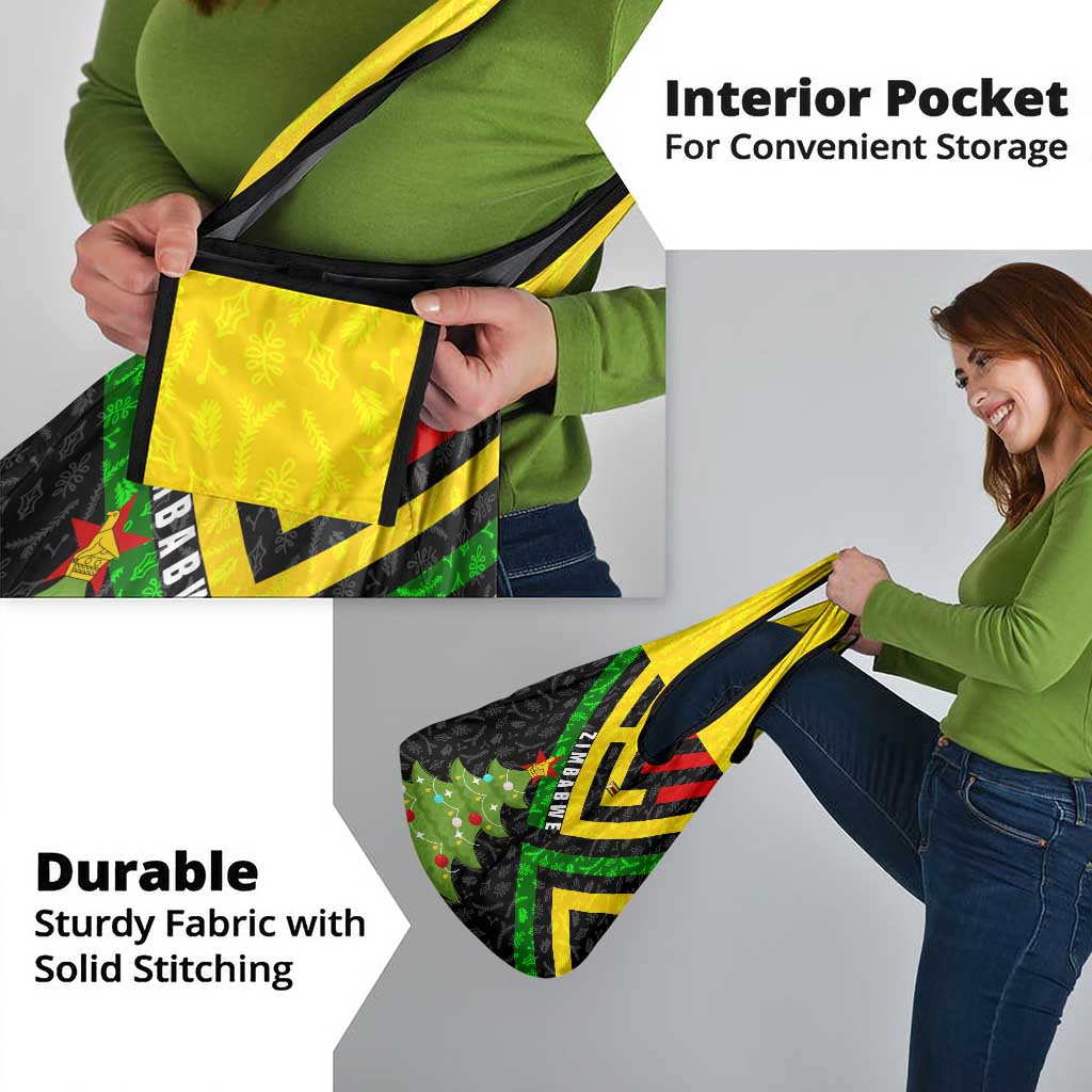 Zimbabwe Christmas Grocery Bag with Flag Colors Xmas Tree and Holiday - Wonder Print Shop