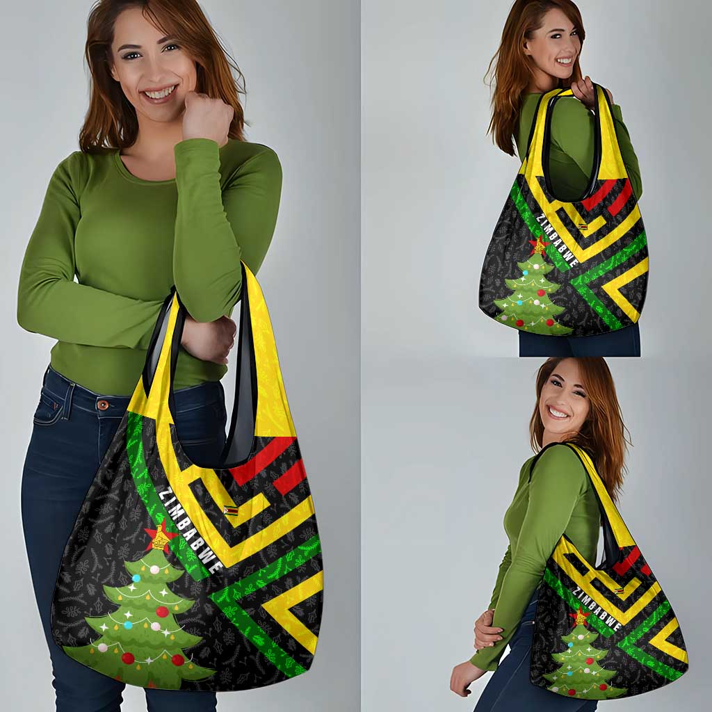 Zimbabwe Christmas Grocery Bag with Flag Colors Xmas Tree and Holiday - Wonder Print Shop