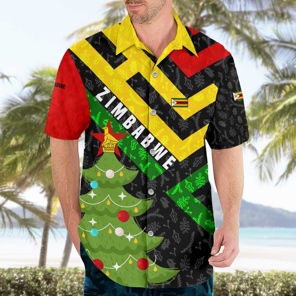 Zimbabwe Christmas Hawaiian Shirt with Flag Colors Xmas Tree and Holiday - Wonder Print Shop