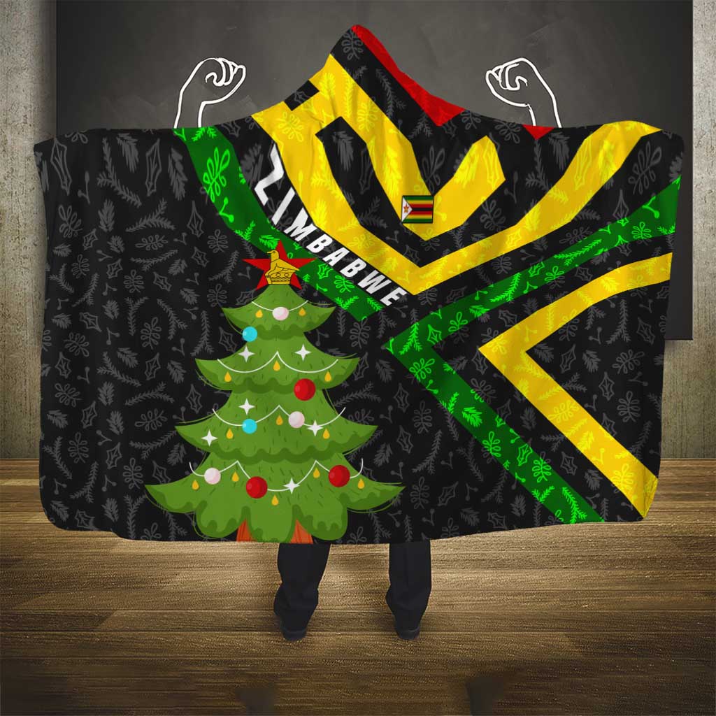 Zimbabwe Christmas Hooded Blanket with Flag Colors Xmas Tree and Holiday - Wonder Print Shop