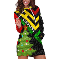 Zimbabwe Christmas Hoodie Dress with Flag Colors Xmas Tree and Holiday - Wonder Print Shop