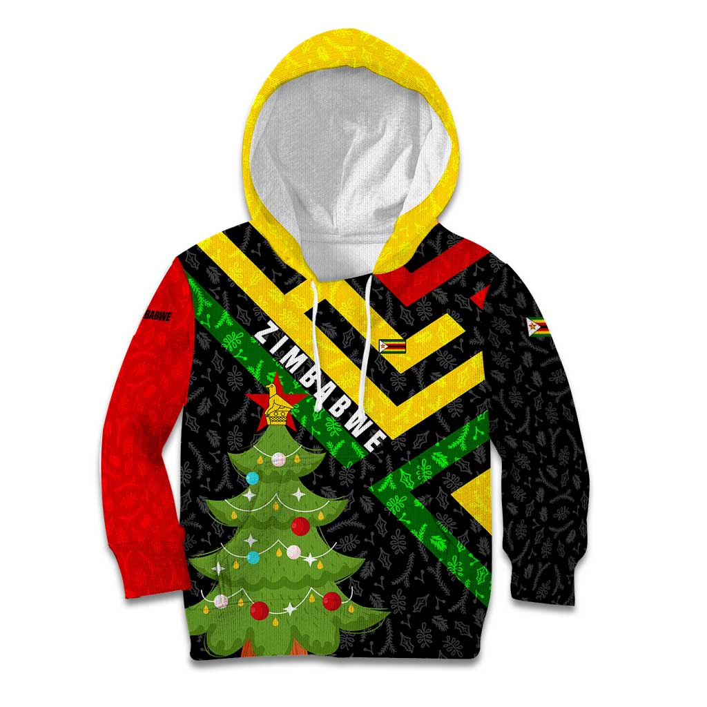 Zimbabwe Christmas Kid Hoodie with Flag Colors Xmas Tree and Holiday - Wonder Print Shop