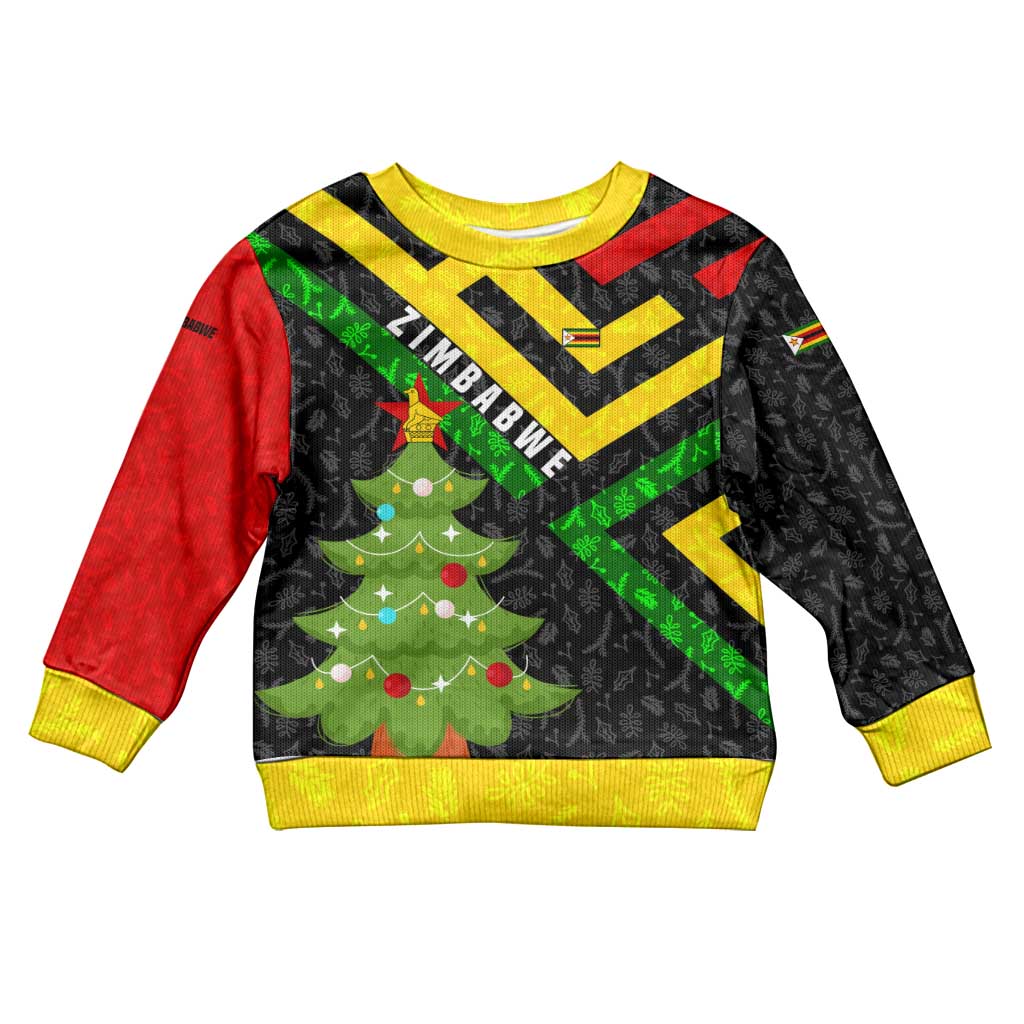 Zimbabwe Christmas Kid Ugly Christmas Sweater with Flag Colors Xmas Tree and Holiday - Wonder Print Shop