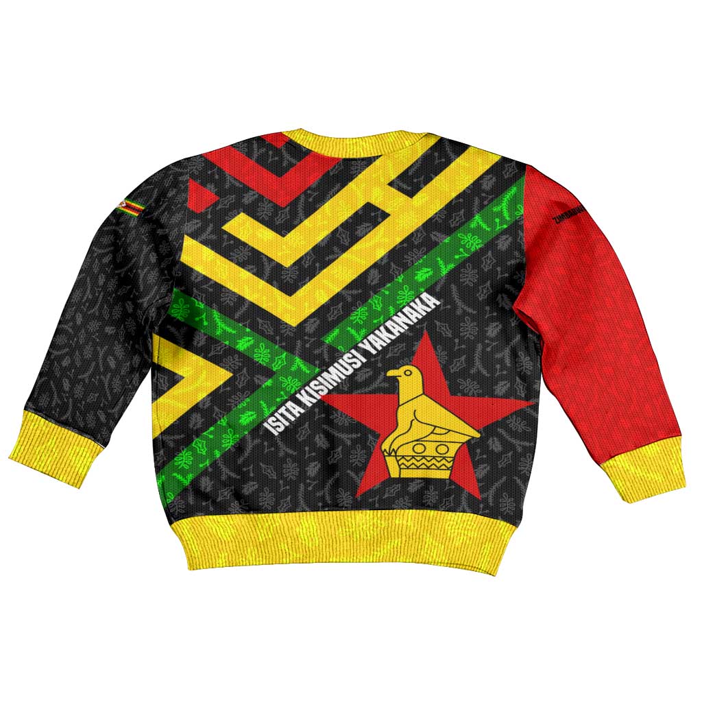 Zimbabwe Christmas Kid Ugly Christmas Sweater with Flag Colors Xmas Tree and Holiday - Wonder Print Shop