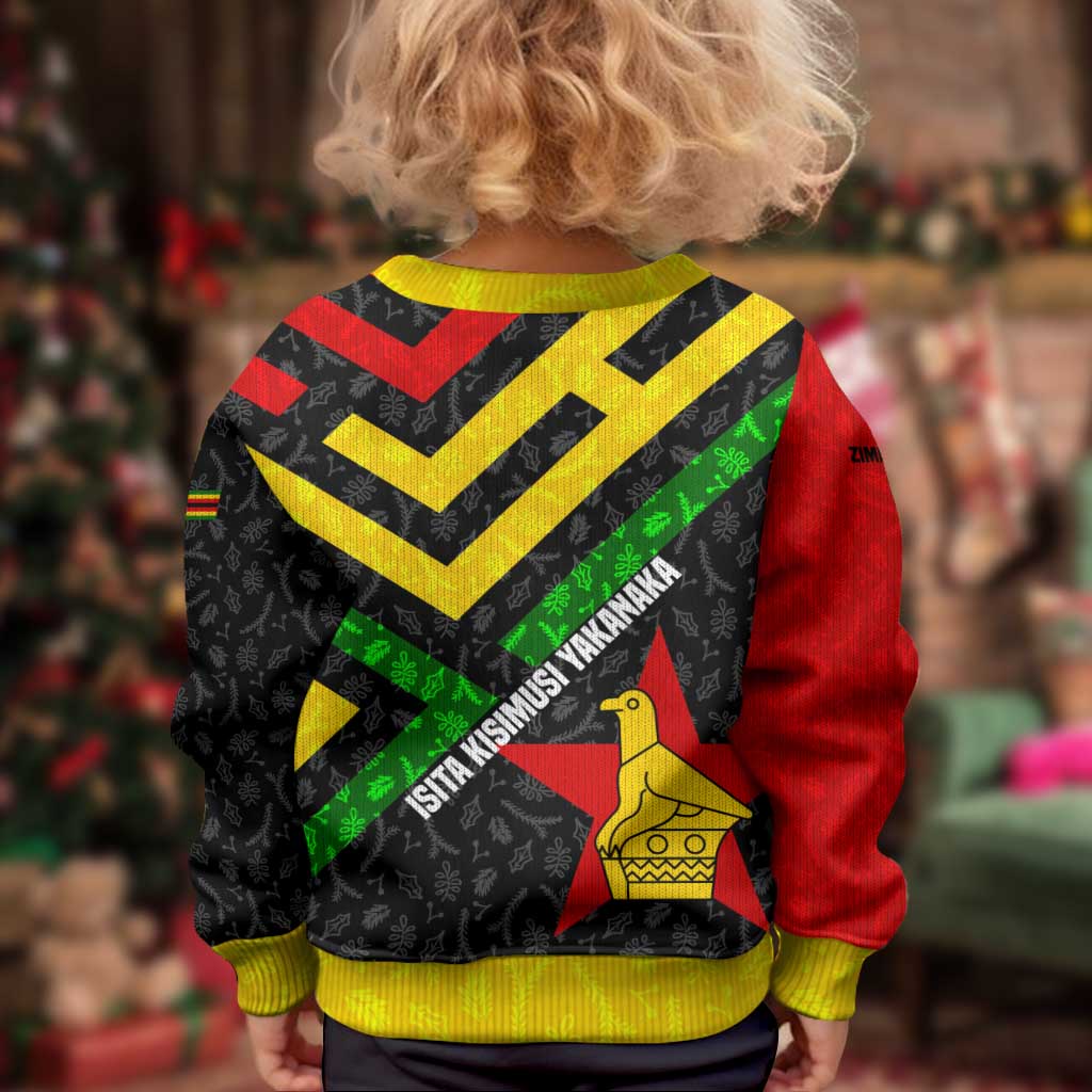 Zimbabwe Christmas Kid Ugly Christmas Sweater with Flag Colors Xmas Tree and Holiday - Wonder Print Shop
