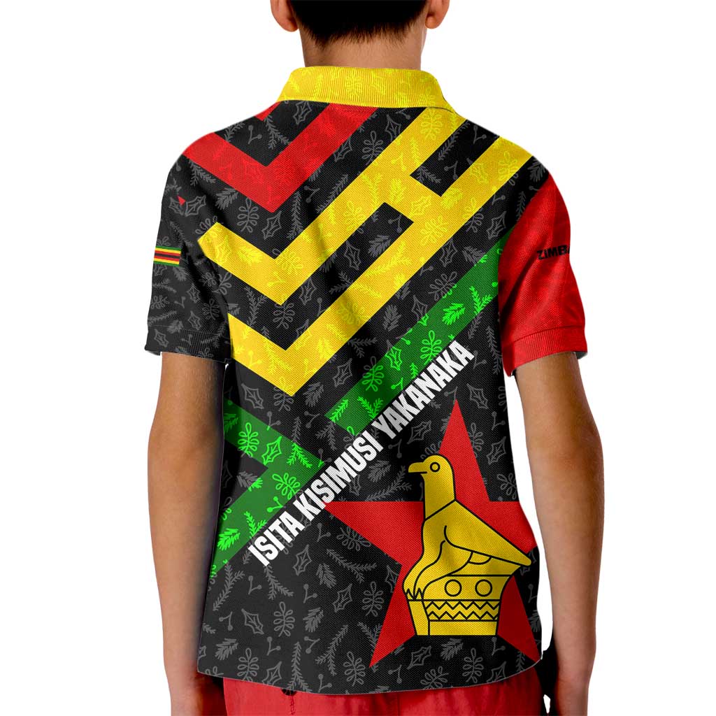 Zimbabwe Christmas Kid Polo Shirt with Flag Colors Xmas Tree and Holiday - Wonder Print Shop