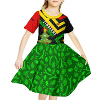 Zimbabwe Christmas Kid Short Sleeve Dress with Flag Colors Xmas Tree and Holiday - Wonder Print Shop