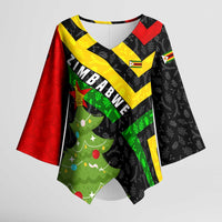 Zimbabwe Christmas Kimono Sleeve Blouse with Flag Colors Xmas Tree and Holiday - Wonder Print Shop
