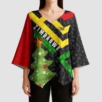 Zimbabwe Christmas Kimono Sleeve Blouse with Flag Colors Xmas Tree and Holiday - Wonder Print Shop