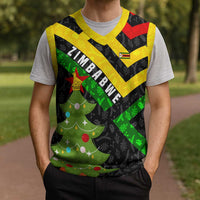 Zimbabwe Christmas Knitted V-Neck Vest with Flag Colors Xmas Tree and Holiday - Wonder Print Shop