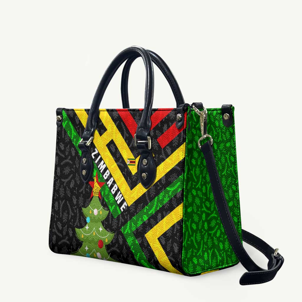 Zimbabwe Christmas Leather Bag with Flag Colors Xmas Tree and Holiday - Wonder Print Shop