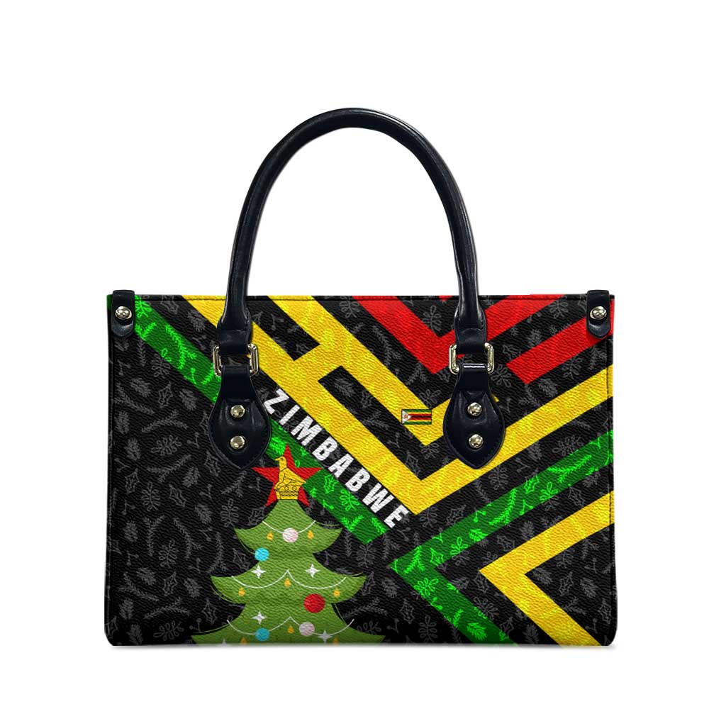Zimbabwe Christmas Leather Bag with Flag Colors Xmas Tree and Holiday - Wonder Print Shop