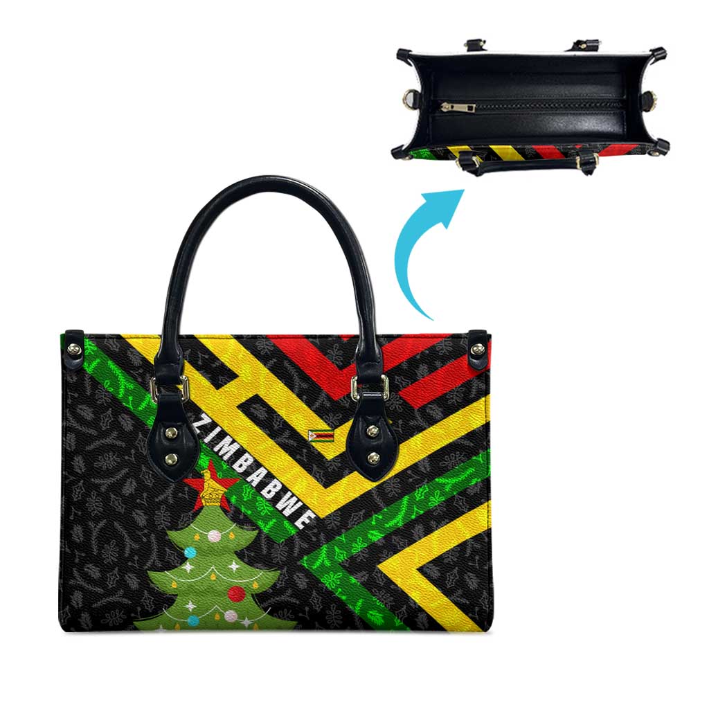 Zimbabwe Christmas Leather Bag with Flag Colors Xmas Tree and Holiday - Wonder Print Shop