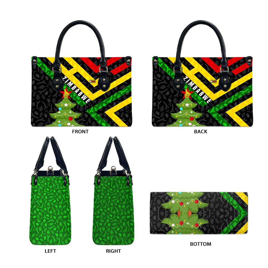 Zimbabwe Christmas Leather Bag with Flag Colors Xmas Tree and Holiday - Wonder Print Shop