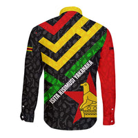Zimbabwe Christmas Long Sleeve Button Shirt with Flag Colors Xmas Tree and Holiday - Wonder Print Shop