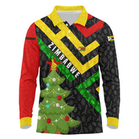Zimbabwe Christmas Long Sleeve Polo Shirt with Flag Colors Xmas Tree and Holiday - Wonder Print Shop