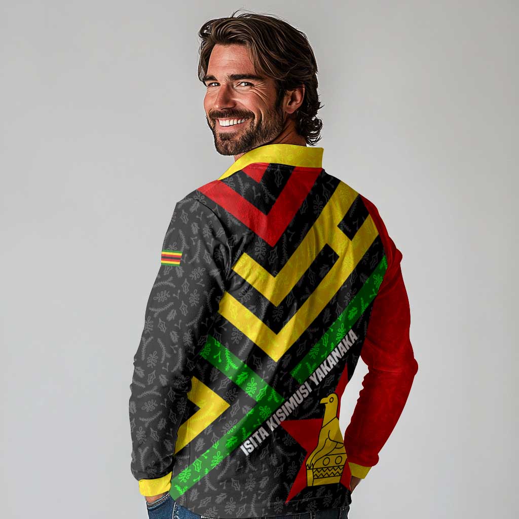 Zimbabwe Christmas Long Sleeve Polo Shirt with Flag Colors Xmas Tree and Holiday - Wonder Print Shop