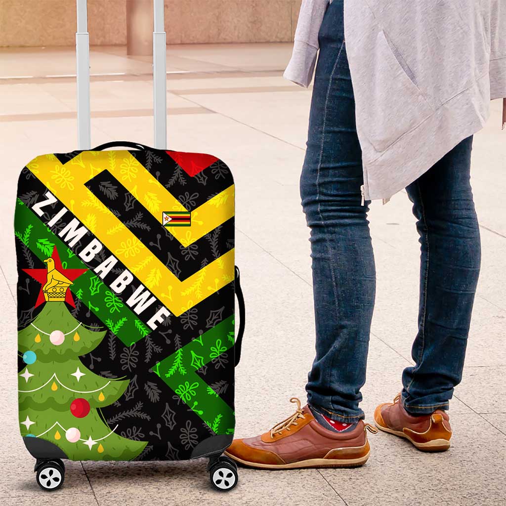 Zimbabwe Christmas Luggage Cover with Flag Colors Xmas Tree and Holiday - Wonder Print Shop
