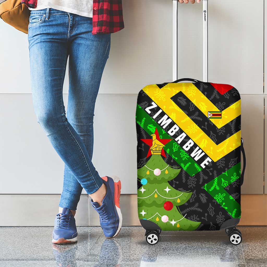 Zimbabwe Christmas Luggage Cover with Flag Colors Xmas Tree and Holiday - Wonder Print Shop