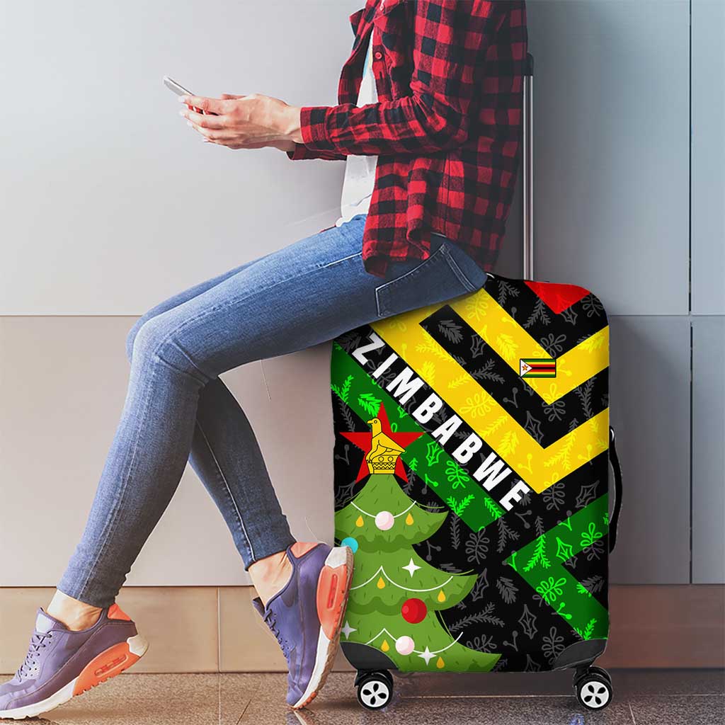 Zimbabwe Christmas Luggage Cover with Flag Colors Xmas Tree and Holiday - Wonder Print Shop