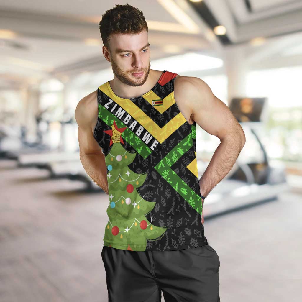 Zimbabwe Christmas Men Tank Top with Flag Colors Xmas Tree and Holiday - Wonder Print Shop