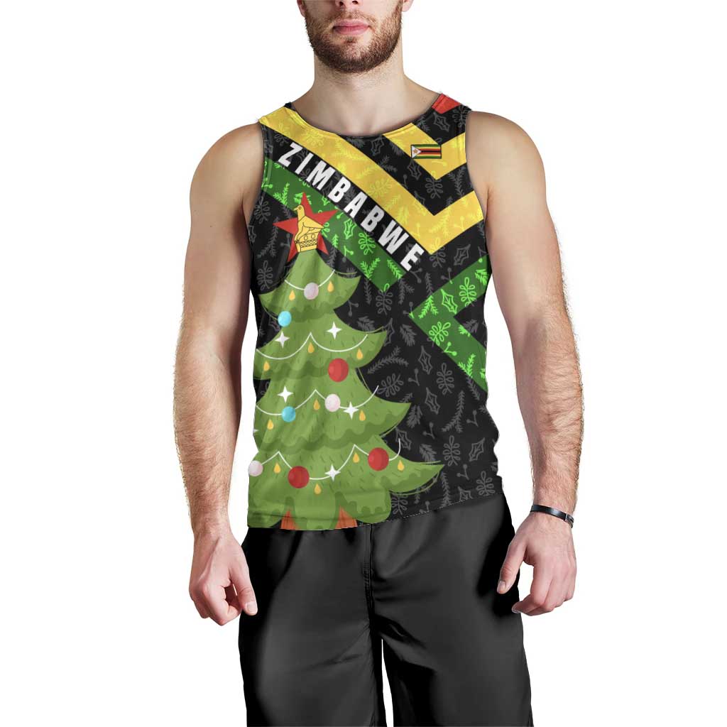 Zimbabwe Christmas Men Tank Top with Flag Colors Xmas Tree and Holiday - Wonder Print Shop