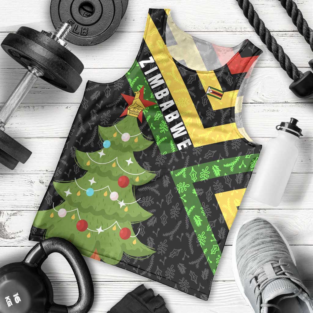 Zimbabwe Christmas Men Tank Top with Flag Colors Xmas Tree and Holiday - Wonder Print Shop