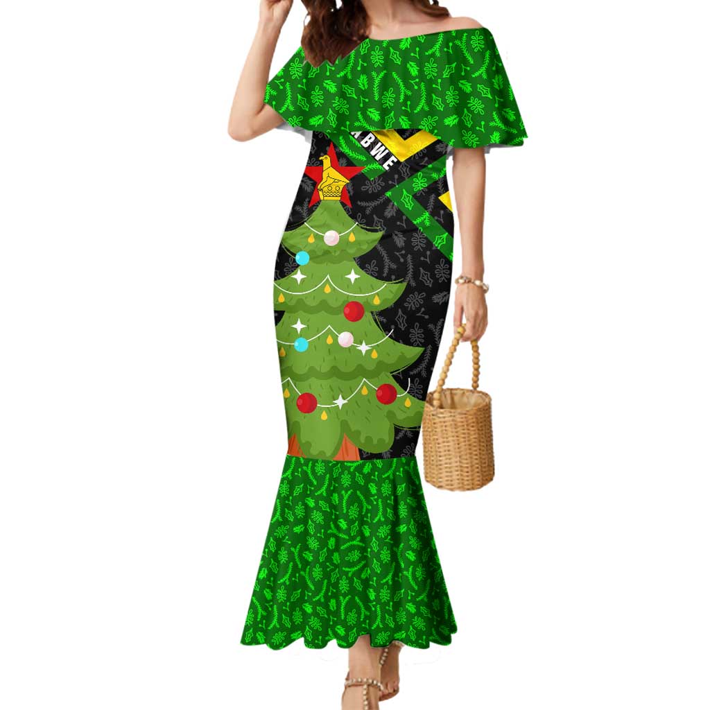 Zimbabwe Christmas Mermaid Dress with Flag Colors Xmas Tree and Holiday - Wonder Print Shop