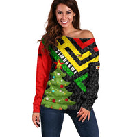 Zimbabwe Christmas Off Shoulder Sweater with Flag Colors Xmas Tree and Holiday - Wonder Print Shop