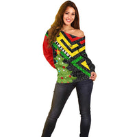 Zimbabwe Christmas Off Shoulder Sweater with Flag Colors Xmas Tree and Holiday - Wonder Print Shop