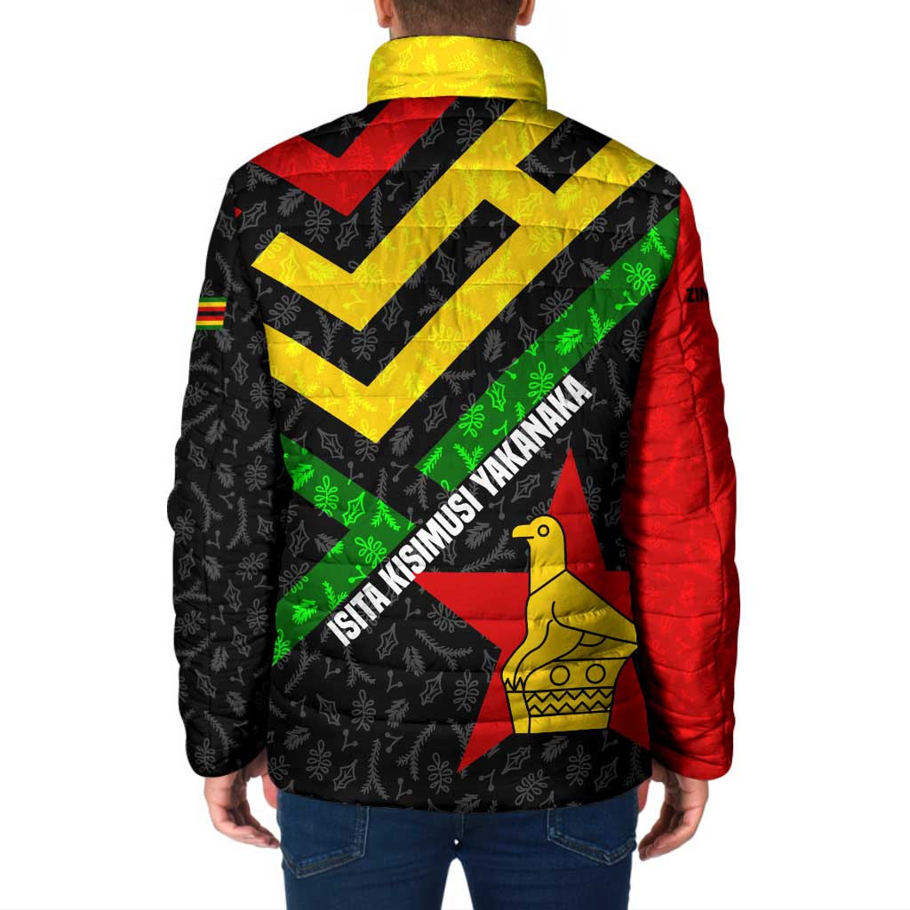 Zimbabwe Christmas Padded Jacket with Flag Colors Xmas Tree and Holiday - Wonder Print Shop