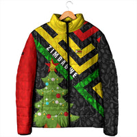 Zimbabwe Christmas Padded Jacket with Flag Colors Xmas Tree and Holiday - Wonder Print Shop