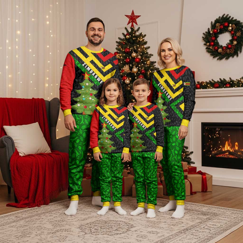 Zimbabwe Christmas Pajama Set with Flag Colors Xmas Tree and Holiday - Wonder Print Shop