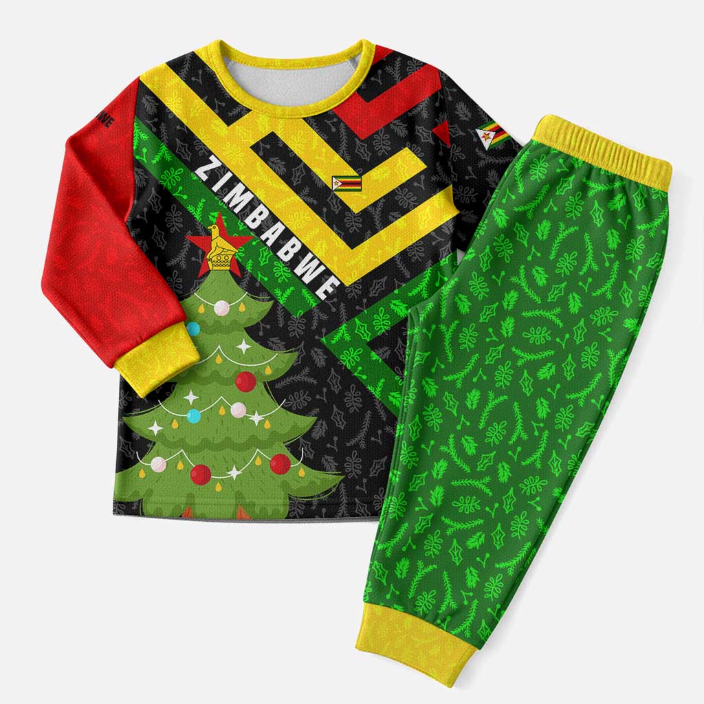 Zimbabwe Christmas Pajama Set with Flag Colors Xmas Tree and Holiday - Wonder Print Shop
