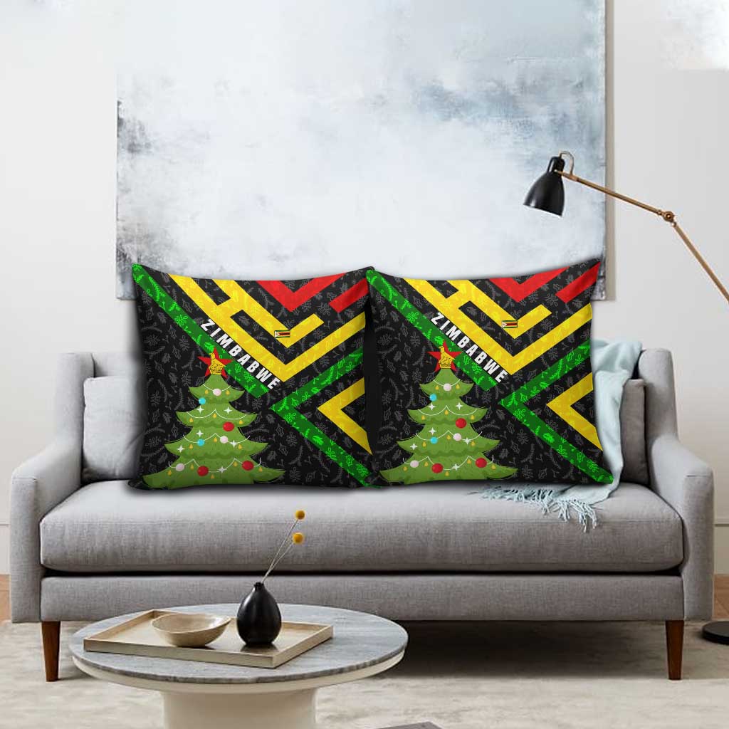 Zimbabwe Christmas Pillow Cover with Flag Colors Xmas Tree and Holiday - Wonder Print Shop