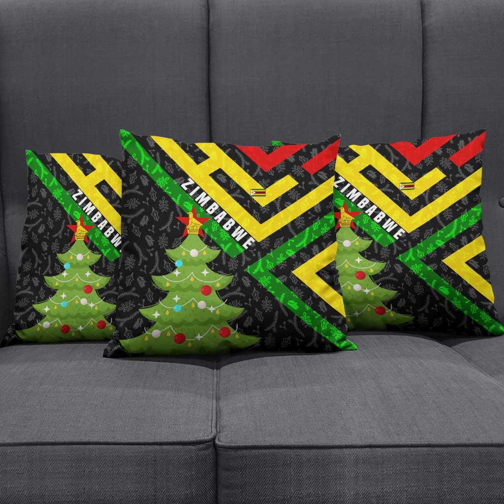 Zimbabwe Christmas Pillow Cover with Flag Colors Xmas Tree and Holiday - Wonder Print Shop