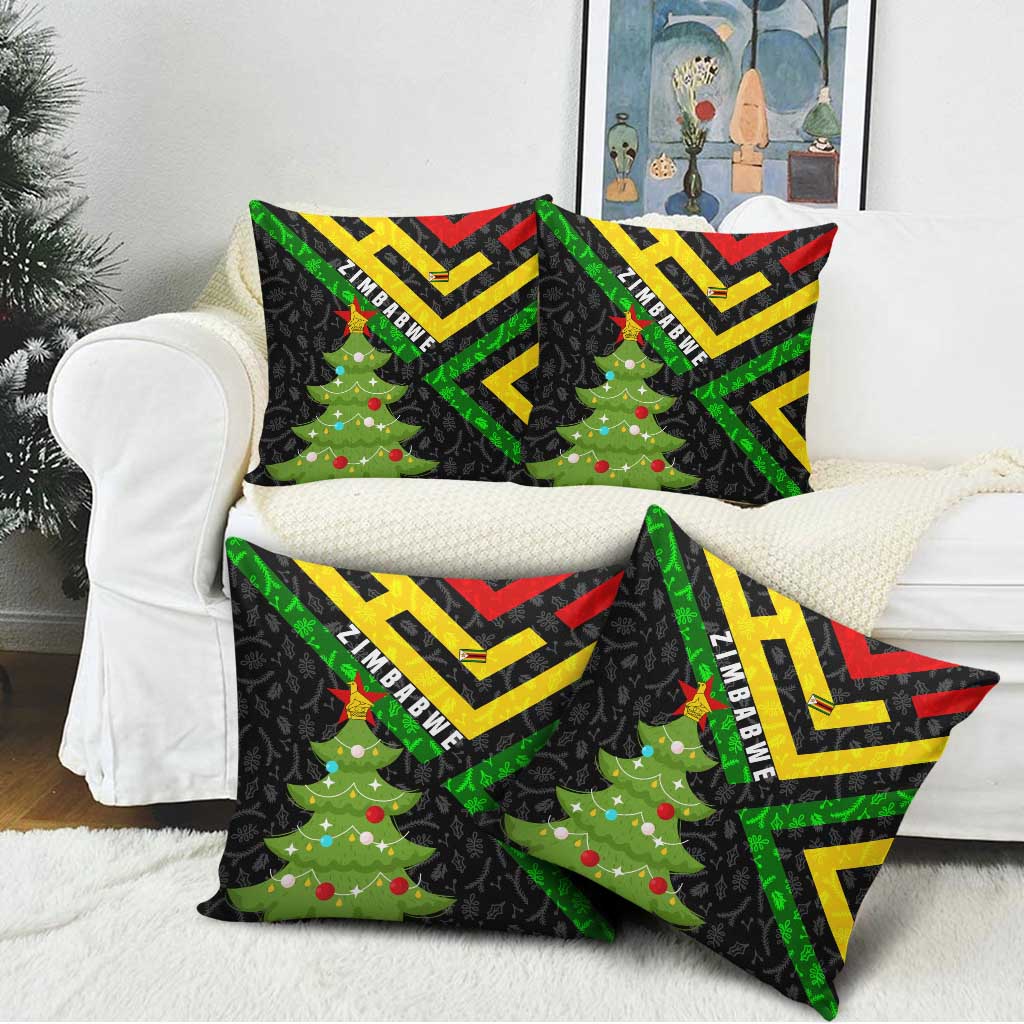 Zimbabwe Christmas Pillow Cover with Flag Colors Xmas Tree and Holiday - Wonder Print Shop