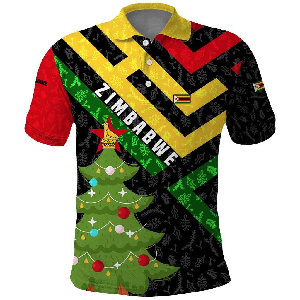 Zimbabwe Christmas Polo Shirt with Flag Colors Xmas Tree and Holiday - Wonder Print Shop