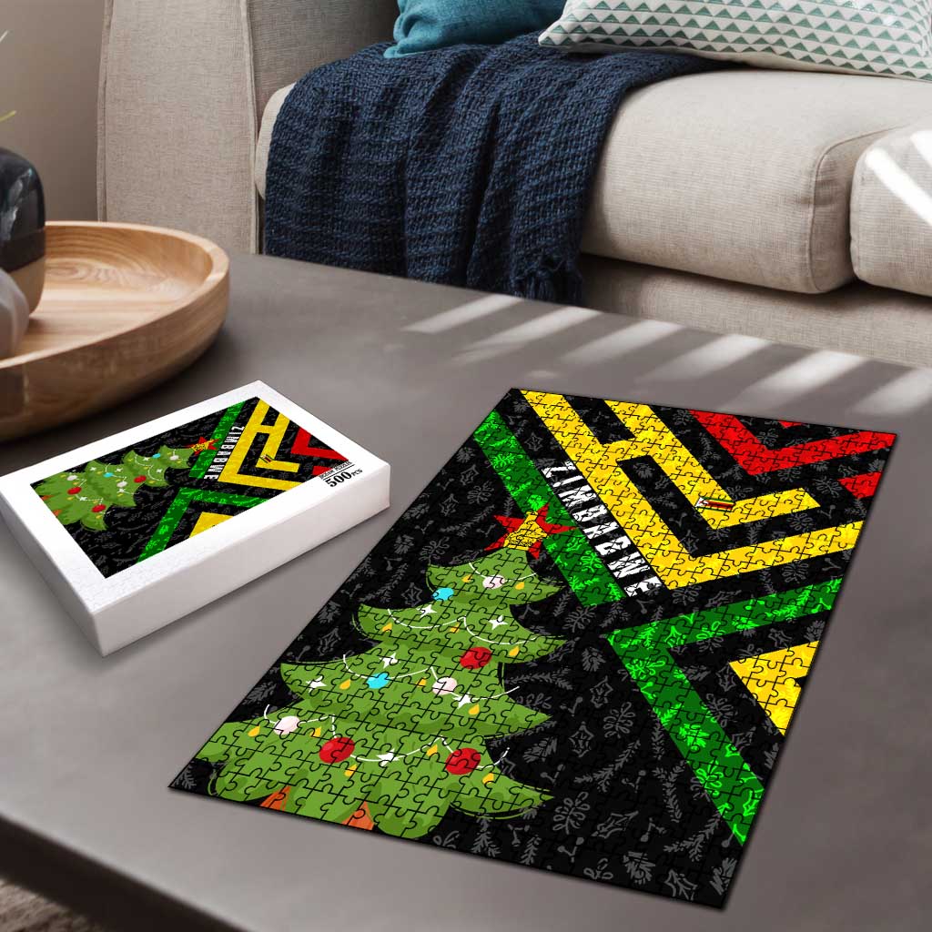 Zimbabwe Christmas Puzzle with Flag Colors Xmas Tree and Holiday - Wonder Print Shop