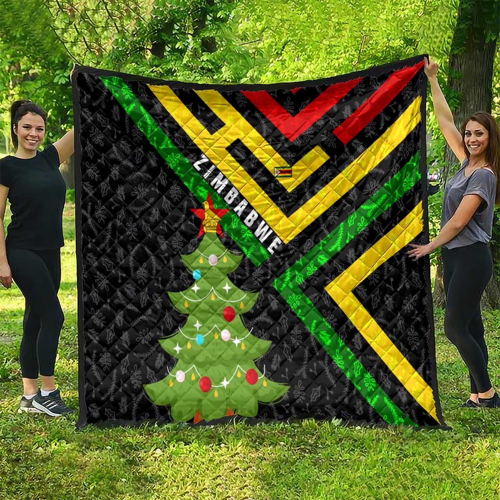 Zimbabwe Christmas Quilt with Flag Colors Xmas Tree and Holiday - Wonder Print Shop