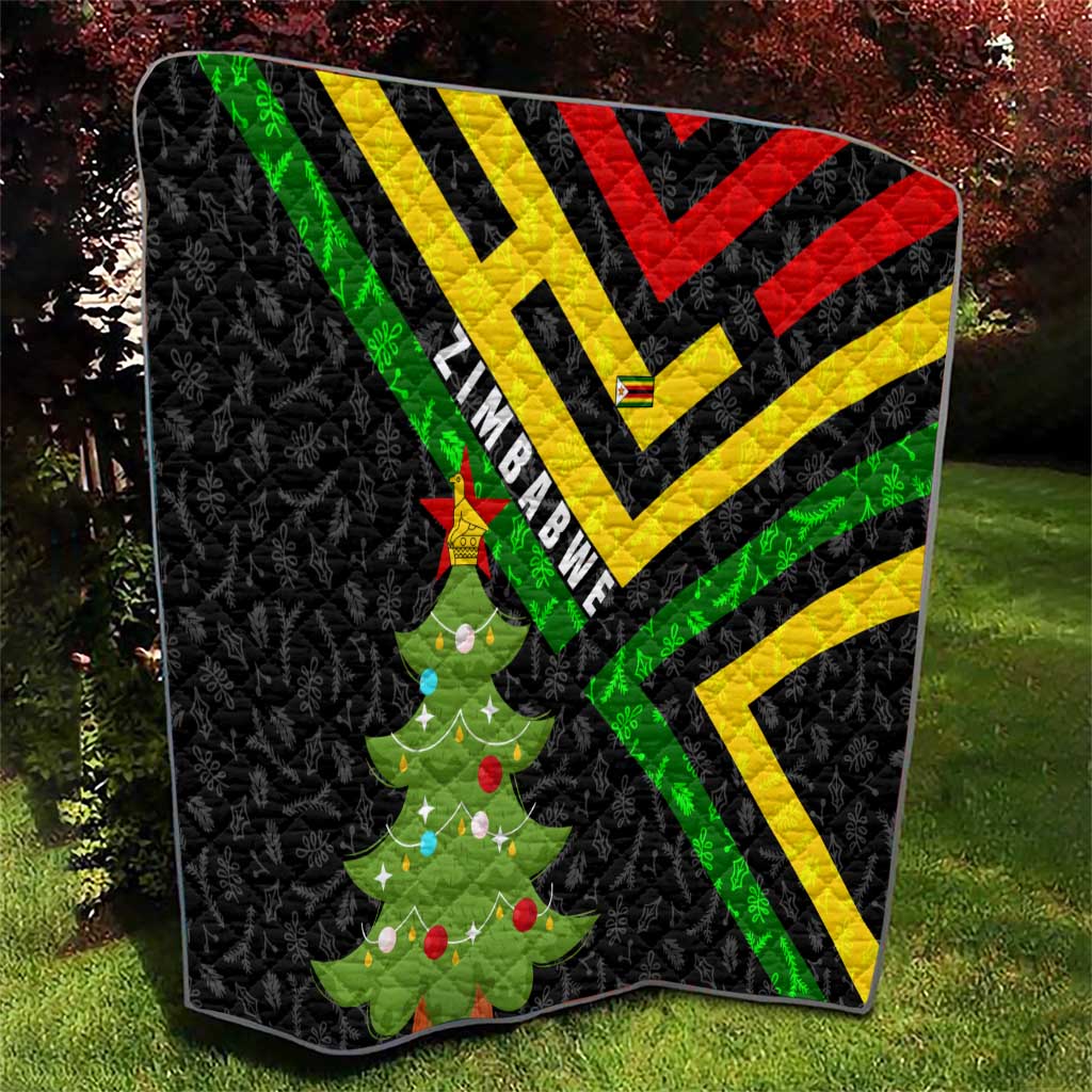 Zimbabwe Christmas Quilt with Flag Colors Xmas Tree and Holiday - Wonder Print Shop