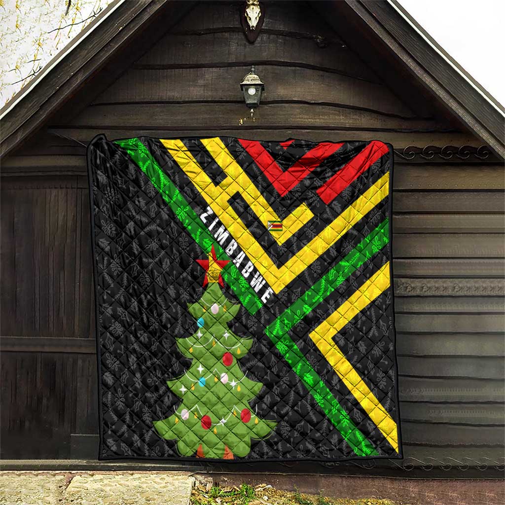 Zimbabwe Christmas Quilt with Flag Colors Xmas Tree and Holiday - Wonder Print Shop