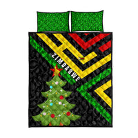 Zimbabwe Christmas Quilt Bed Set with Flag Colors Xmas Tree and Holiday - Wonder Print Shop