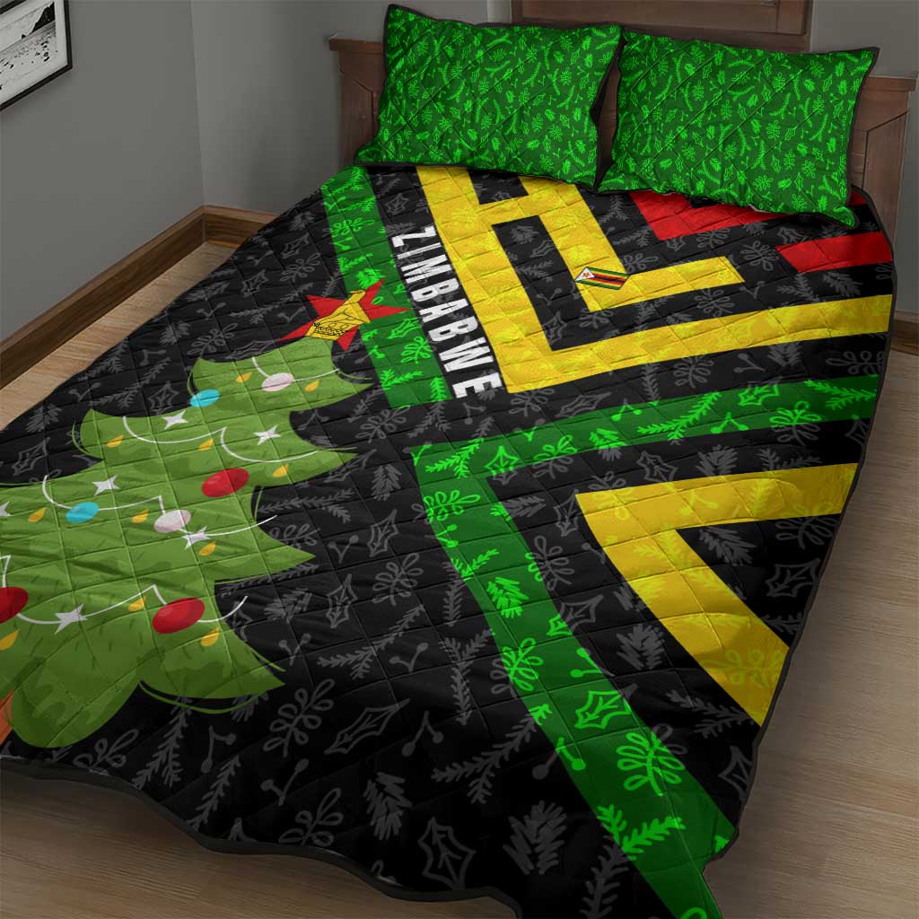 Zimbabwe Christmas Quilt Bed Set with Flag Colors Xmas Tree and Holiday - Wonder Print Shop